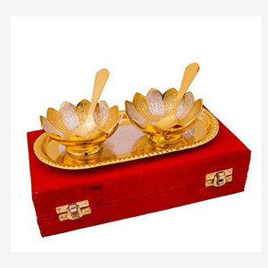 Juego de cuencos exclusivo y personalizado con bandeja y cucharas Juego de cuencos de fruta seca con chapado en oro plateado en caja de terciopelo para regalos corporativos - Product Image 5
