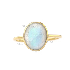 14K Solid Gold <b>Dainty</b> <b>Ring</b> with Faceted Rainbow Moonstone Bezel Setting Unshaped Natural Moonstone Wedding and Party <b>Ring</b> - Product Image 4