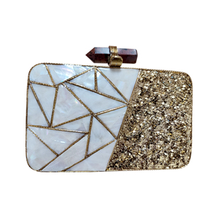 Artisan Handcrafted Designer Evening Clutches Luxury Elegance with <b>Crystal</b> Stones Brass & Mother <b>of</b> Pearl - Product Image 4