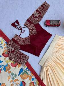 ชุดโชลีลีเลฮังการิพิมพ์ลายผ้าชิออนผ้าไหมคาลามัคคาแบบดั้งเดิมดีไซน์เนอร์อย่างหนัก - Product Image 4