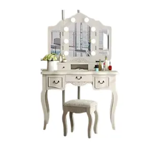 Hot Selling Bedroom Furniture Wooden Makeup Vanities Solid Wood Dressing Table With Mirror European Design Direct Factory