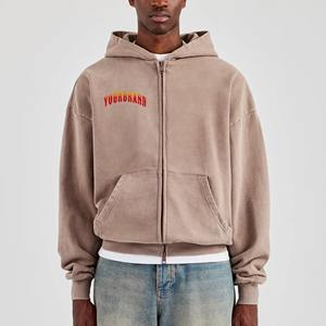 Sweat à capuche à manches longues pour hommes de haute qualité Vêtements décontractés d'hiver Sweat à capuche à fermeture éclair logo brodé personnalisé Sweat à capuche de couleur unie pour homme - Product Image 1