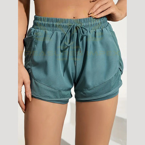 Pantalones cortos de gimnasio de poliéster 100% para mujer, pantalones cortos deportivos de Yoga con cintura elástica transpirable de cintura alta para entrenamiento y correr - Product Image 3