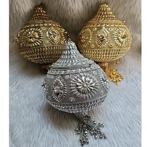 Vivid JM2514 Handmade Vintage Indian Metal Stone Beaded Clutch Acrylic Lining Flap Closure Stylish Chains Weddings <b>Evening</b> - Product Image 1