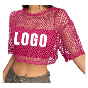 Women's Crop Top Mesh T-Shirt Custom Design Wholesale Streetwear Fashion <b>Slim</b> Fit <b>Tight</b> Short Top - Product Image 1
