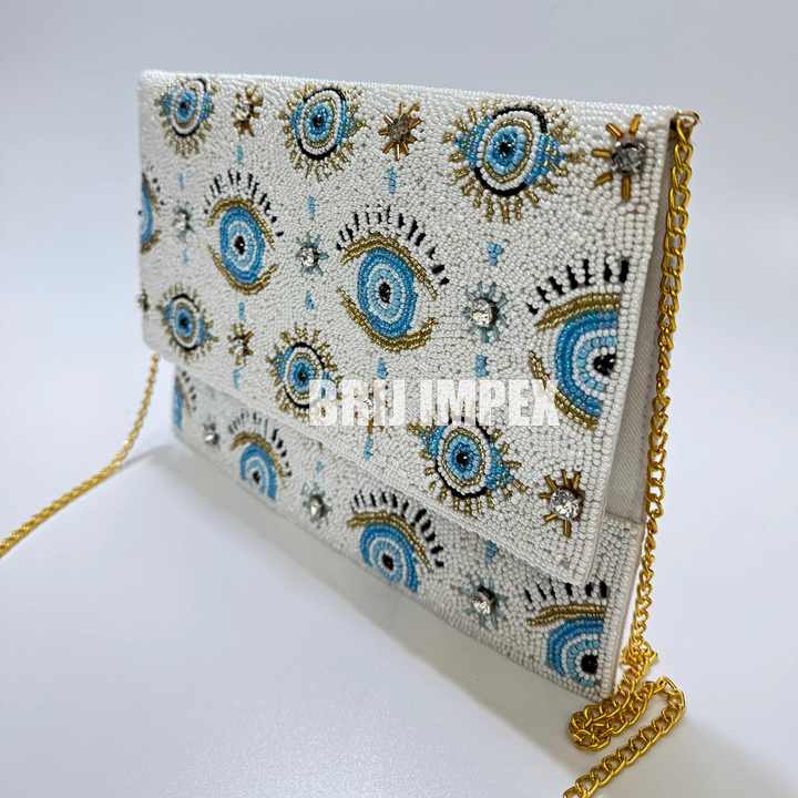 Handmade Evil Eye Beaded Clutch Bag Unique and Stylish Women's Evening Purse With Intricate Beadwork Elegant Fashion Accessory
