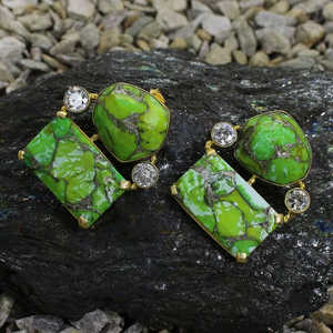 Boucles d'oreilles pendantes en cuivre vert turquoise - Product Image 5