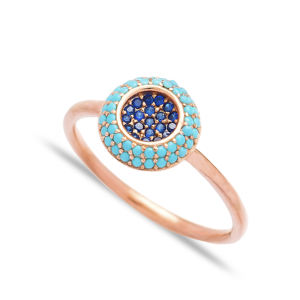 Saphir et Turquoise CZ Pierre Double Ronde Conception Cluster Anneau En Gros Turc Bijoux 925 Bijoux En Argent Sterling - Product Image 1