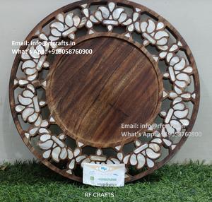 Nouveau plateau de Ramadan arabe conception de perle de mère en bois pour la fête de mariage musulman Eid célébrations islamiques Date affichage de gâteau - Product Image 1