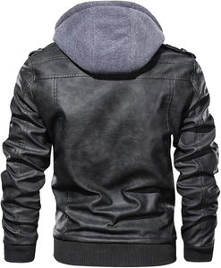 Veste en cuir unisexe d'inspiration motard, toile, devant droit, manches longues, vêtement d'extérieur d'hiver, robuste, mode urbaine, chaleur et confort - Product Image 2