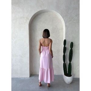 Vestido Casual de Lino con Tirantes y Cuello en V, Largo hasta el Suelo - Product Image 1
