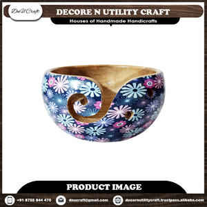 Wholesale Set of Customizable High Quality Sheesham Wood <b>Yarn</b> <b>Bowls</b> Eco-Friendly <b>Ceramic</b> with Multi-Colored Oval Pattern - Product Image 2
