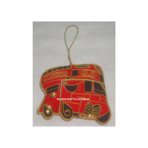 Broderie Zari faite à la main arbre de noël suspendu ornement bus forme multicolore tissu matériel utilisé Diwali Festival décoration - Product Image 1