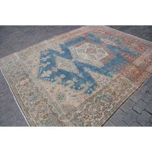 Alfombra Turca Vintage de 7.8x9.6 pies, Alfombra Extra Grande, Alfombra Azul Sólida - Product Image 3