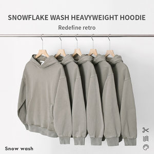 American Retro Trendy Color sólido Sudadera con capucha Hierba Gris Verde Copo de nieve Imprimir Nostálgico Digital Invierno ODM Suministro para hombres Mujeres - Product Image 2