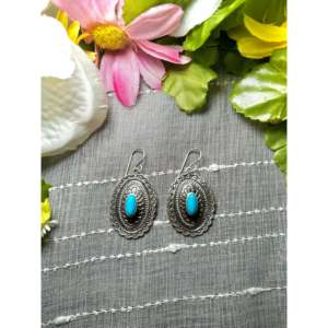 Navajo Handmade Kingman Turquoise & Sterling <b>Silver</b> Drop <b>Earrings</b> Water Drop Shape - Product Image 1