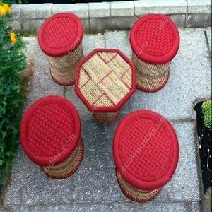 Ensemble de tabourets pouf en osier rotin de canne en bambou mobile de qualité supérieure avec table salon café utilisation intérieure et extérieure restaurants - Product Image 6