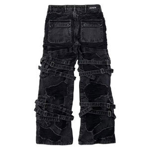Pantalones vaqueros de cera de aceite para hombre, pantalones vaqueros clásicos góticos para hombre, informales, rectos, de calle alta, hip hop, para hombre, pantalones vaqueros sólidos, pantalones apilados - Product Image 4
