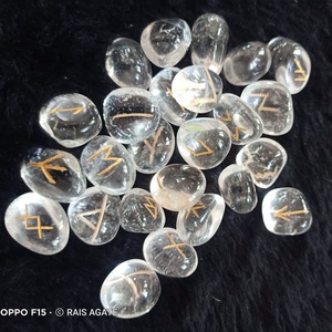 Ensemble de runes en quartz clair naturel, 25 pièces, pierres de runes en cristal gravées, ensemble de divination, méditation, pratique spirituelle - Product Image 2