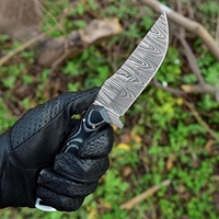 Pisau Berburu Baja Damaskus Buatan Sendiri dengan Pegangan G10 dan Sarung Kulit |   Pisau Survival untuk Berkemah di Luar Ruangan OEM Grosir