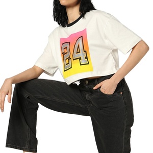 High Quality Women's Summer Boxy T-Shirts 100% Cotton Breathable Short Sleeve Round Neck Fashion Wholesale with sticker printing - Product Image 1