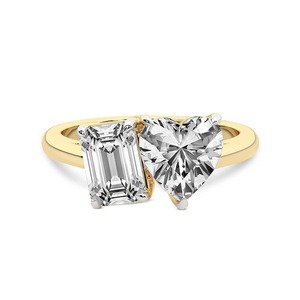 แหวน Sweet Heart Emerald Toi Et Moi เพชรเพาะเลี้ยง 1.00 กะรัต น้ำหนักรวม 14 กะรัต ทองคำแท้ 14K สี FG ความสะอาด VS แหวนคู่รักประดับเพชร 2 เม็ด - Product Image 1