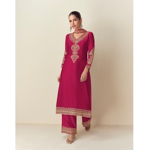 Elegante Conjunto de Kurti de Moda para Bodas Indias y Pakistaníes, con Bordado de Seda Chinon Pesada, Lentejuelas y Relieve, Última Colección, Semi-Listo para Coser - Product Image 1