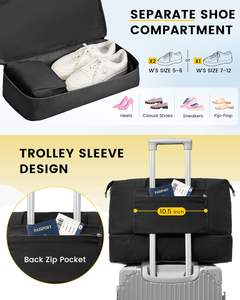 30L <b>Travel</b> Duffle <b>Bag</b> with Zipper Closure for Women & Men Includes Shoe Pocket and <b>Toiletry</b> <b>Bag</b> - Product Image 3