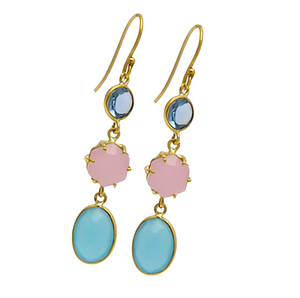 925 <b>Sterling</b> <b>Silver</b> Topaz Chalcedony Gemstone Gold Plated Fish Hook Dangle Earrings Multi Shape Earring for Wedding, Party, Gift - Product Image 5