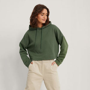 Sudadera con capucha de gran tamaño recortada para mujer 100% ropa de calle de algodón moda Boxy Drop Shoulder Premium Soft Fleece sudaderas con capucha para mujer Top - Product Image 1