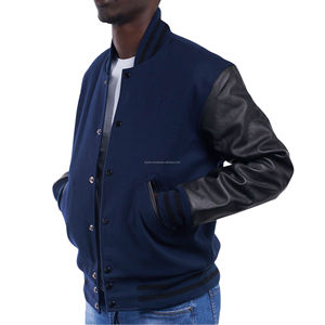 Blouson universitaire unisexe style rétro américain en laine avec manches en cuir, fermeture éclair sur le devant, patchwork, pour équipe de baseball - Vente en gros - Product Image 3
