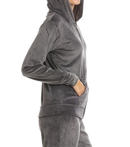 Personalizado de alta calidad 100% poliéster raya suelta cremallera chándal bordado deporte Jogger conjuntos terciopelo chándal terciopelo 2 piezas conjunto - Product Image 5