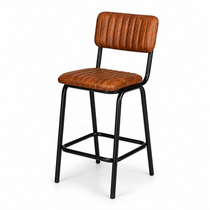 Classical Industrial Antique Genuine Leather Back Rest Bar <b>Stool</b> Metal Base Buff/Black Commercial Use Hotel Home Bar Dining - Product Image 1