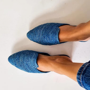 Chaussures en raphia pantoufles faites à la main gris mules d'été chaussures marocaines haut de gamme raphia appartements babouch - Product Image 1