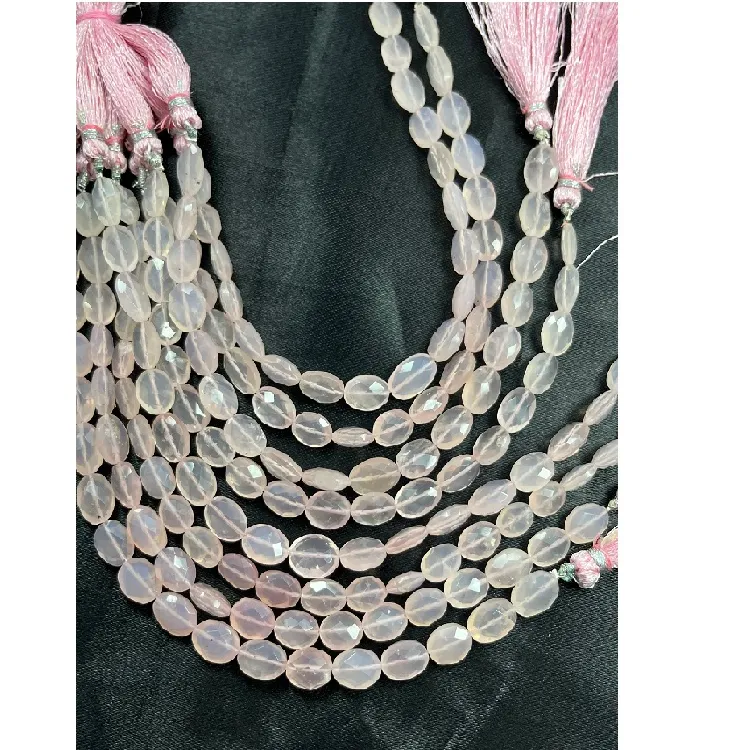 Natural Hand Cut Beautiful Rose Quartz Faceted Oval Shape Beads Indian Quartz Oval Gemstone Beads for Jewelry Making