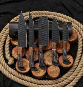 Juego de Cuchillos de Chef de Acero con Alto Contenido de Carbono Hechos a Mano de Alta Calidad con Mangos de Hueso, Juego de 5 Piezas con Funda de Cuero, Recubrimiento Negro - Product Image 3