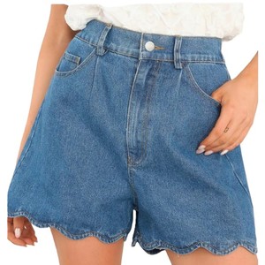 กางเกงขาสั้นผ้ายีนส์เอวสูงทันสมัยสำหรับผู้หญิงมา2025ฤดูร้อนกางเกงขากว้างยาวถึงเข่าตกแต่งวินเทจเซ็กซี่ - Product Image 1