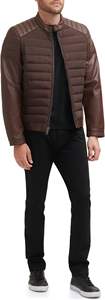 Wholesale Rate Men Mixed Media Faux <b>Genuine</b> Leather Puffer Motocros Racer Jacket Jacket Custom Service Available - Product Image 2