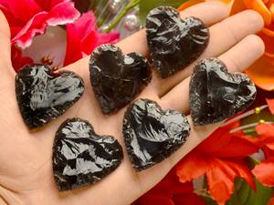 Naturel Noir Obsidienne Coeur Cristal Guérison Briolette Lâche Facettes Pierres Précieuses Obsidienne Croissant Sculpture Coeur Forme Pendentif Lot - Product Image 2