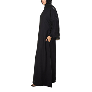 Robe Abaya Traditionnelle Musulmane Modeste pour Adultes, Col Montant, Ourlet Évasé, Longueur MAXI, Vêtement Islamique en Satin, Manches à Poignets Élastiques - Product Image 3