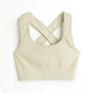 Transpirable cuello alto sin mangas logotipo personalizado impresión Fitness Yoga Wear mujeres alto soporte Sujetador deportivo sin costuras Color sólido - Product Image 1