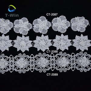 Hermoso Encaje de Guipur con Cristales de Perla en 3D, Adorno de Encaje de Diamantes Bordado para Ropa Blanca, Estilo Español - Product Image 4