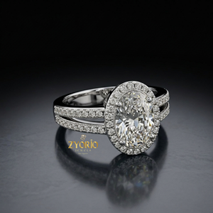 Anillo de Compromiso con Halo de Corte Ovalado, Plata de Ley 925, Anillo de Diamantes Cultivados en Laboratorio, Anillo de Doble Banda con Pavé, Anillo de Promesa Nupcial para Mujer - Product Image 6