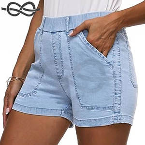 Pantalones cortos de mezclilla de cintura alta para mujer Pantalones cortos casuales de mezclilla elásticos de algodón de verano con bolsillos para comodidad y estilo - Product Image 6