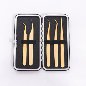 Pinzas de acero inoxidable de alta calidad de 5 piezas en varios colores Logotipo personalizable Pinzas de pestañas Premium populares - Product Image 4