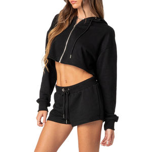 High Quality Women's <b>Hoodie</b> Customizable Full <b>Zip</b> <b>up</b> <b>Crop</b> Top Long Sleeves Women's Hooded Sweatshirt - Product Image 6