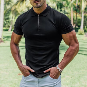 2025 nouveau été mode Polo hommes Stretch coton sport Polos mâle fermeture éclair à manches courtes coupe ajustée t-shirt décontracté salle de sport - Product Image 6