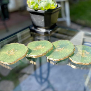 Dessous de verre en acrylique transparent de forme ronde de garde de surface de table Sous-verres de thé de couleur verte de la plus haute qualité parfaits pour la maison et la cuisine - Product Image 1