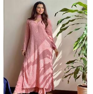 Top bordado Georgette de imitación hecho en India moderno con Plazo de trabajo y Dupatta Ideal para uso diario en la oficina y estilo informal - Product Image 1