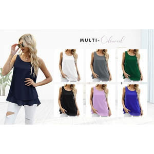 Vente en gros de hauts longs personnalisés pour femmes débardeurs en mousseline de soie légers et respirants de couleur unie à la mode pour femmes - Product Image 3